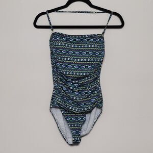 Tommy Bahama Geometric Print One Piece Swimsuit Size 8 Blue Tribal Halter